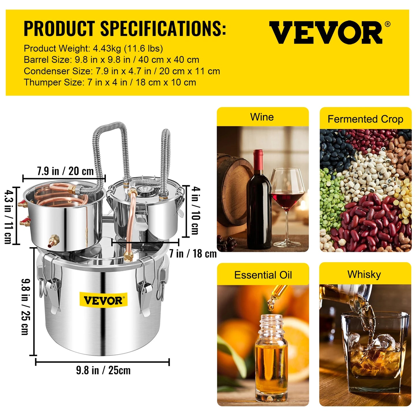 VEVOR Alcohol Distiller DIY Moonshine Apparatus Stainless Steel