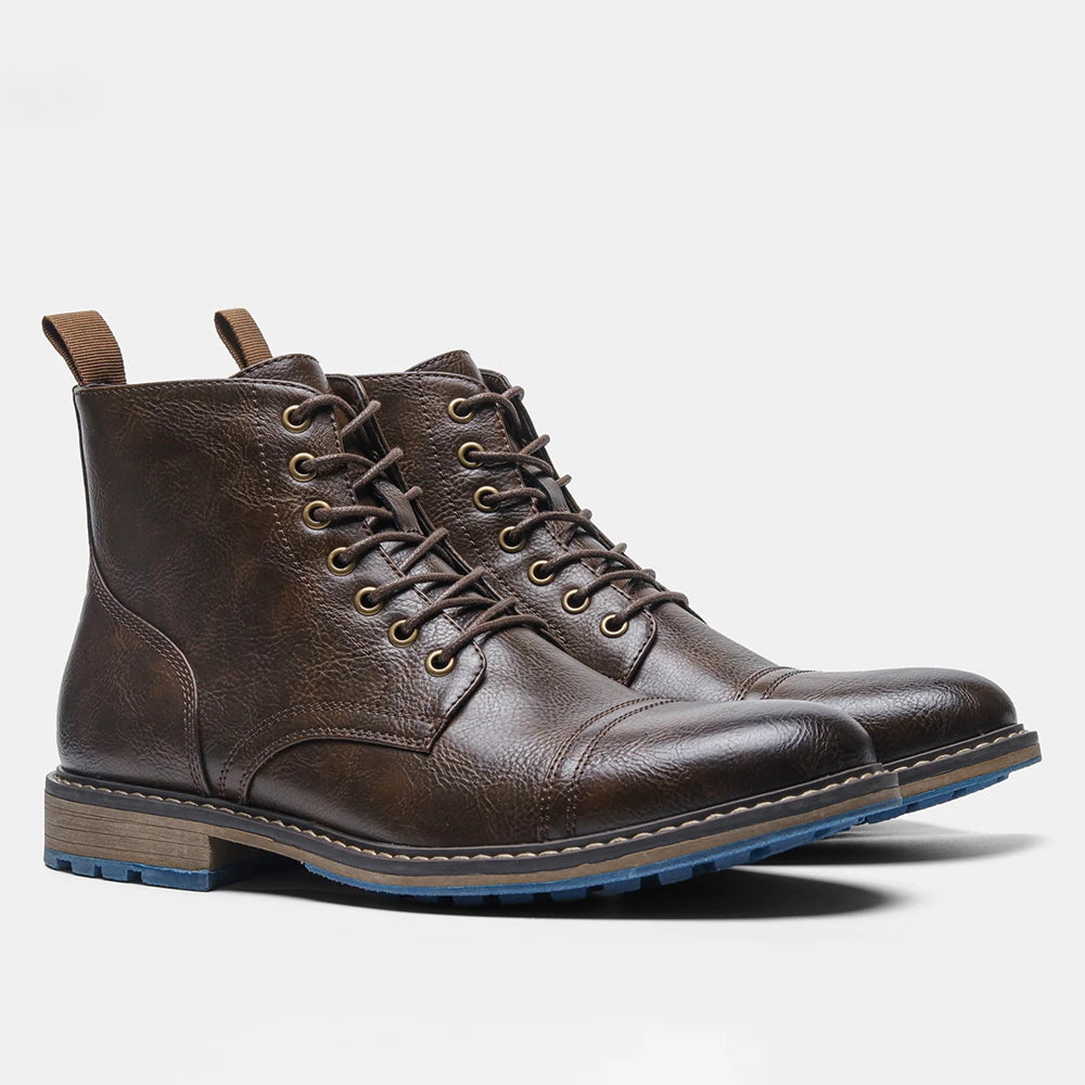 Hecrafted Men Retro Leather Ankle Boots With Zip Closure