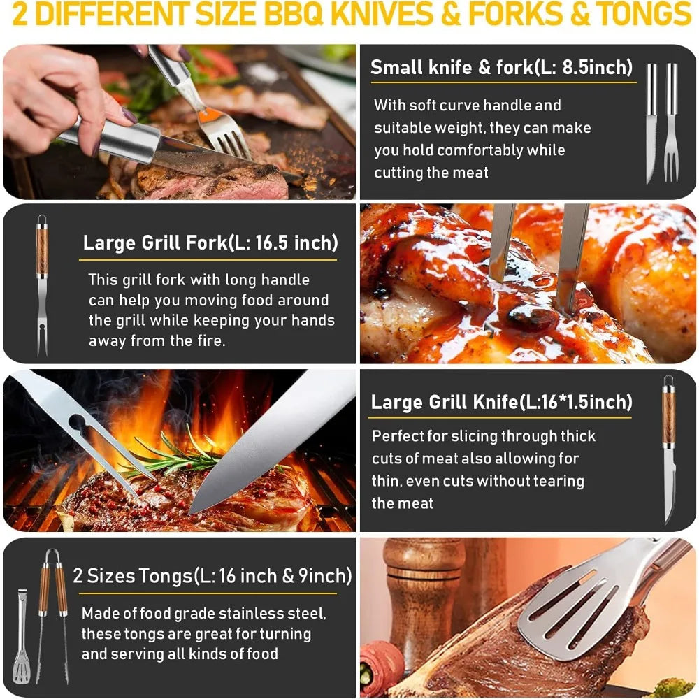Heavy Duty Stainless Steel BBQ Tools Kit With Thermometer