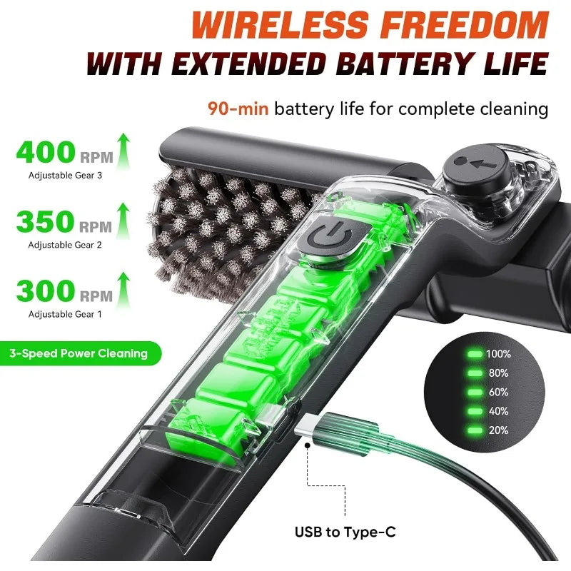 Electric Rotary Grill Brush 304 Stainless Steel Head Rechargeable 3-Speed Power BBQ Cleaning Brush for Outdoor Grill Gas Cleaner