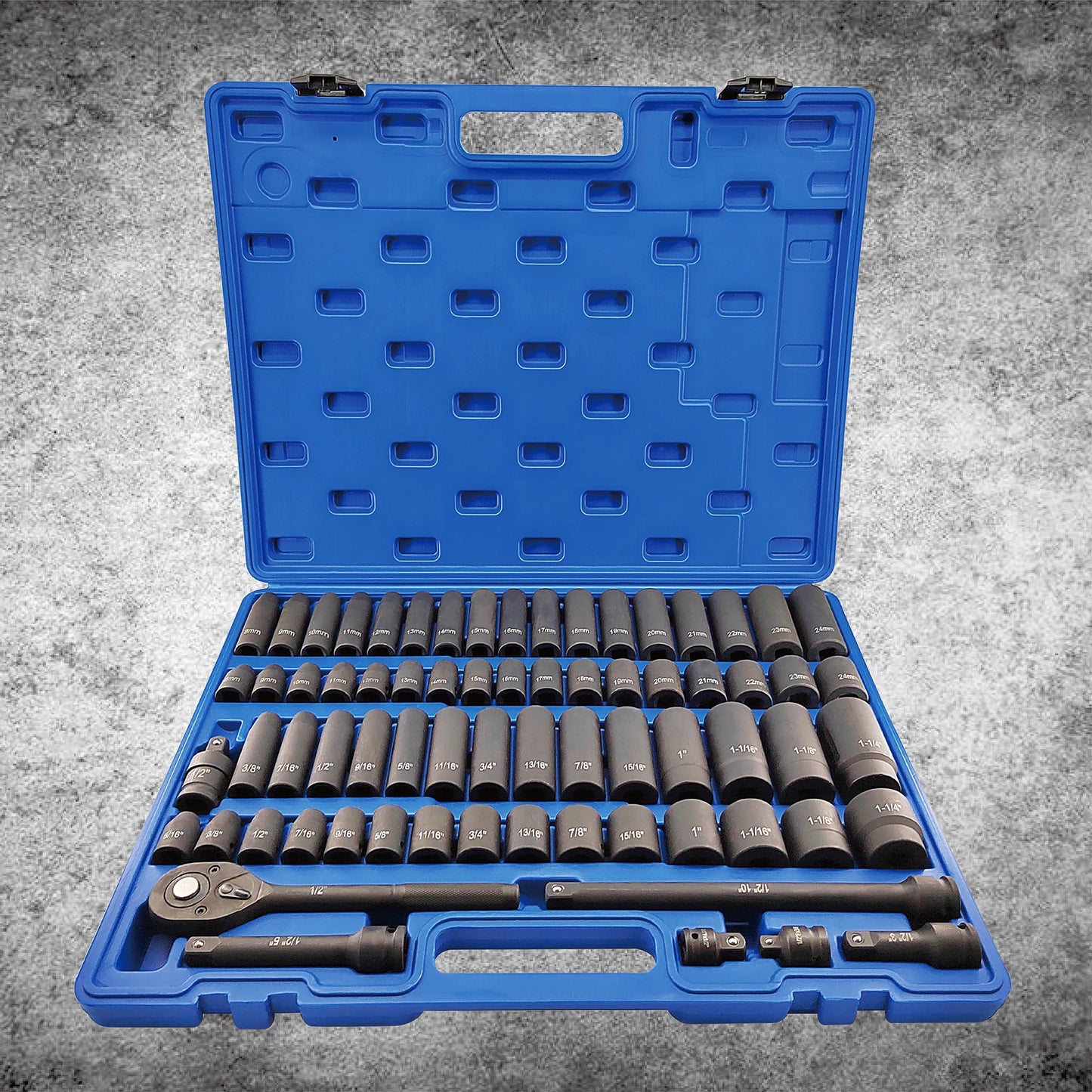 GOSWIFTDIY 70pcs Impact Socket Set Cr-V Steel With 72-Tooth Ratchet