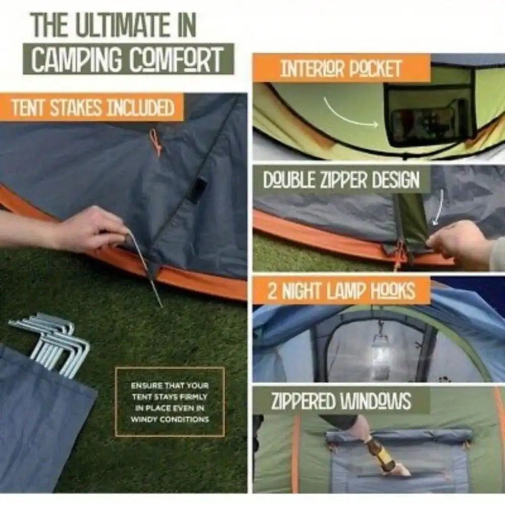 Camping Tent Pop Up Waterproof With Two Doors