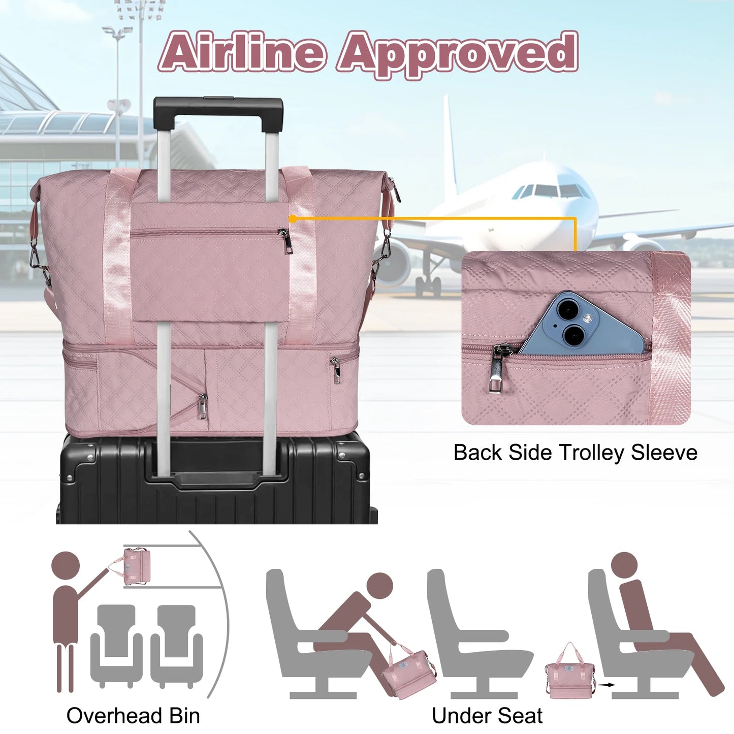 Travel Bag Durable Quilted Design Large Capacity Nylon Spinner Wheels