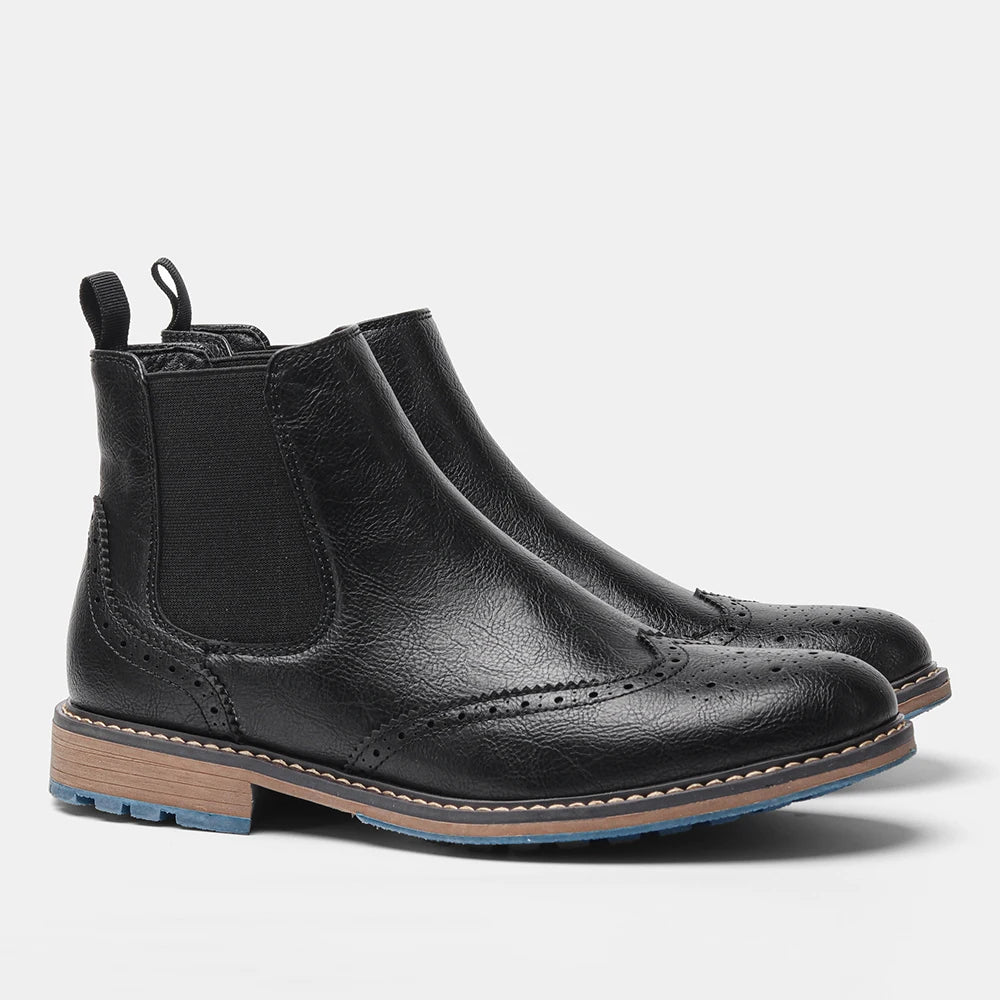 Hecrafted Men Retro Leather Ankle Boots With Zip Closure
