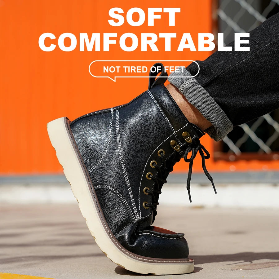 None Leather Two Layer Cowhide Men Anti Smash Safety Shoes