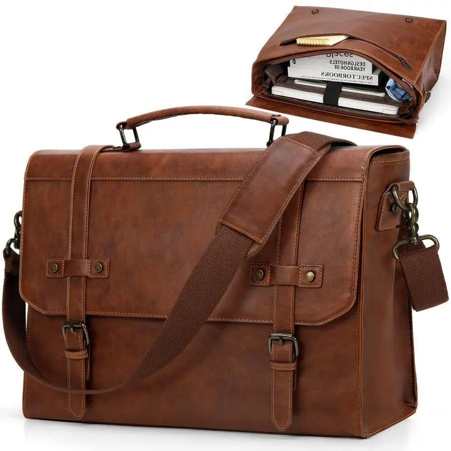 Mens Messenger Bag Waterproof Vintage Leather Laptop Shoulder Bag