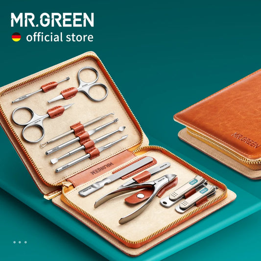 MR.GREEN 12 In 1 Manicure Set Stainless Steel With Leather Case