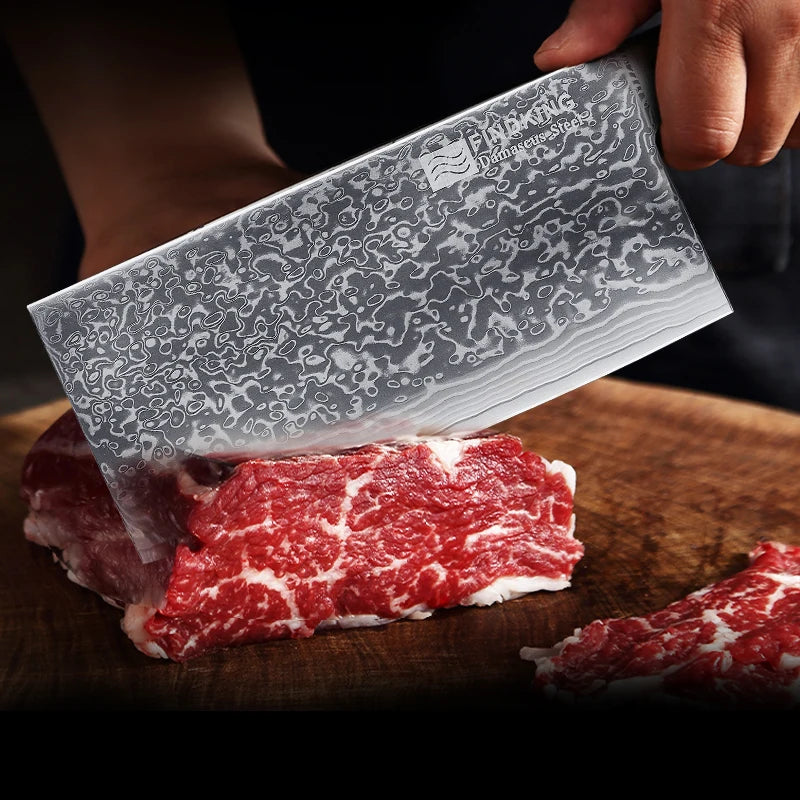 FINDKING 67 Layer Damascus Steel Chopping Knife Pakka Wood Handle