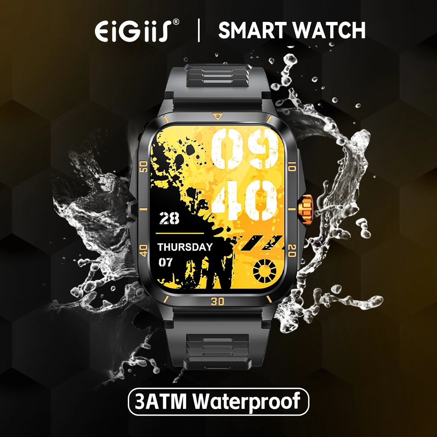 EIGIIS Smartwatch 3ATM Waterproof IPS KT71 Heart Rate BloodPressure Bluetooth
