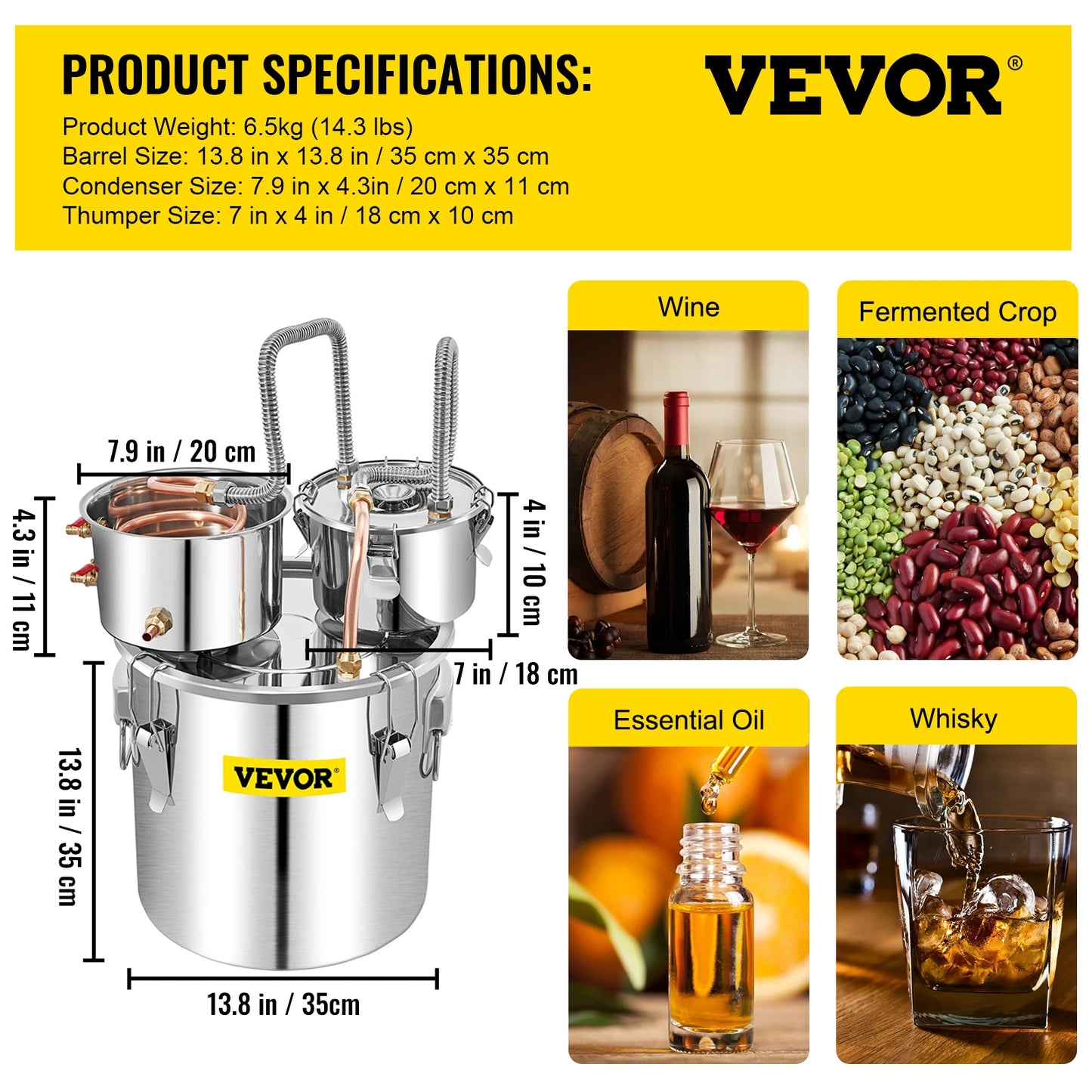 VEVOR Alcohol Distiller DIY Moonshine Apparatus Stainless Steel