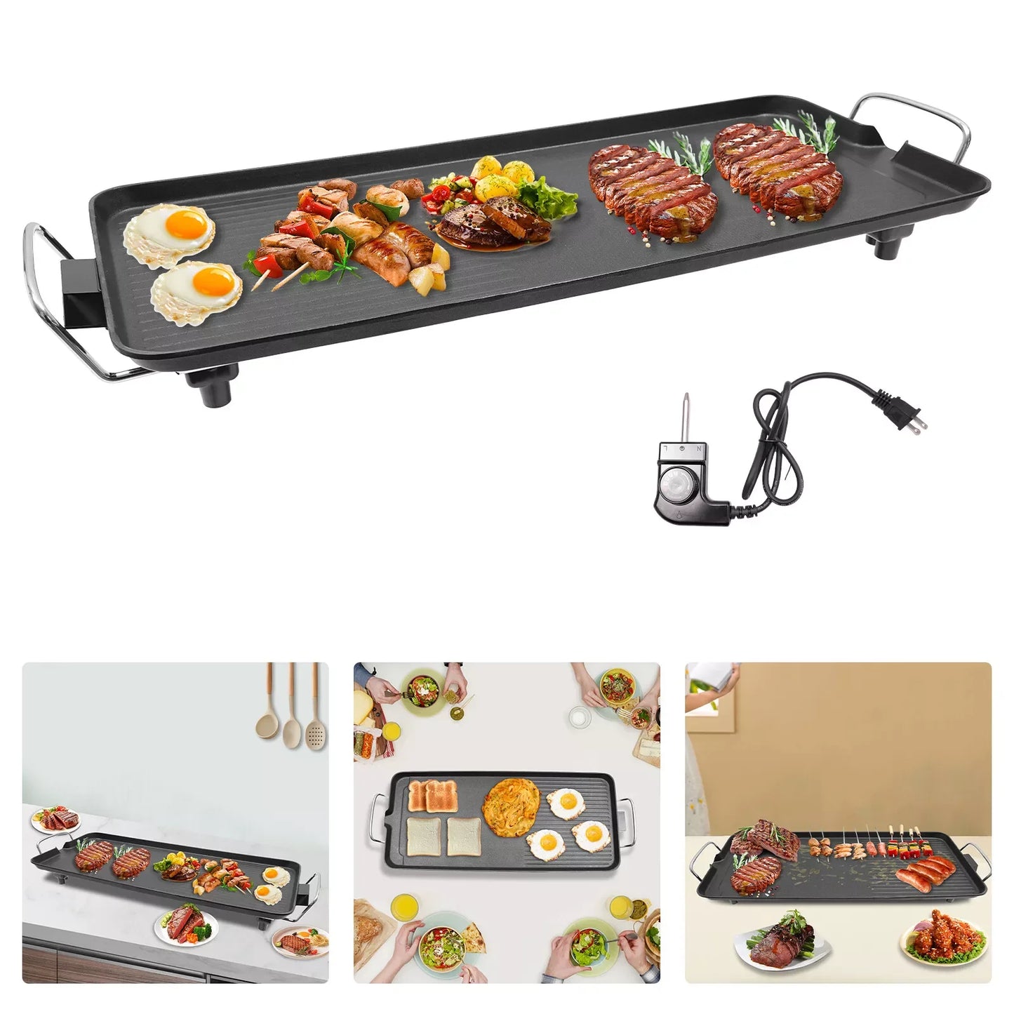 Bymaocar Smokeless Outdoor Electric BBQ Grill Portable Tabletop 1500W