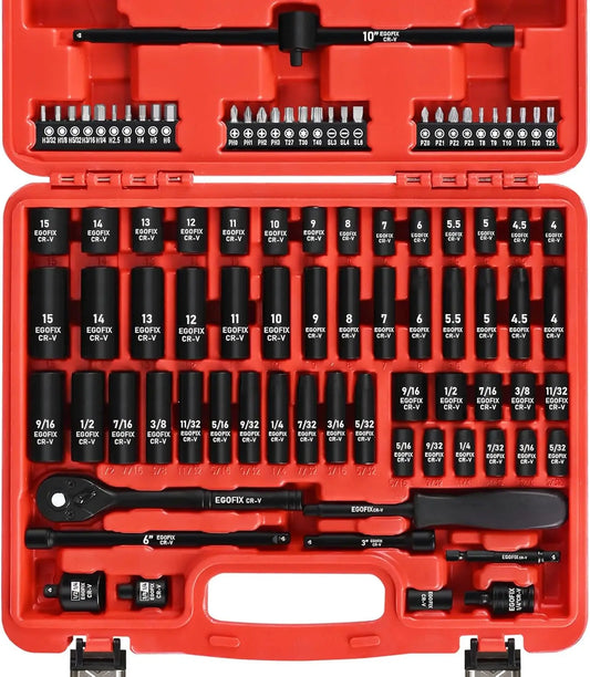 Impact Socket Set With Metric And SAE Ratchet Bits