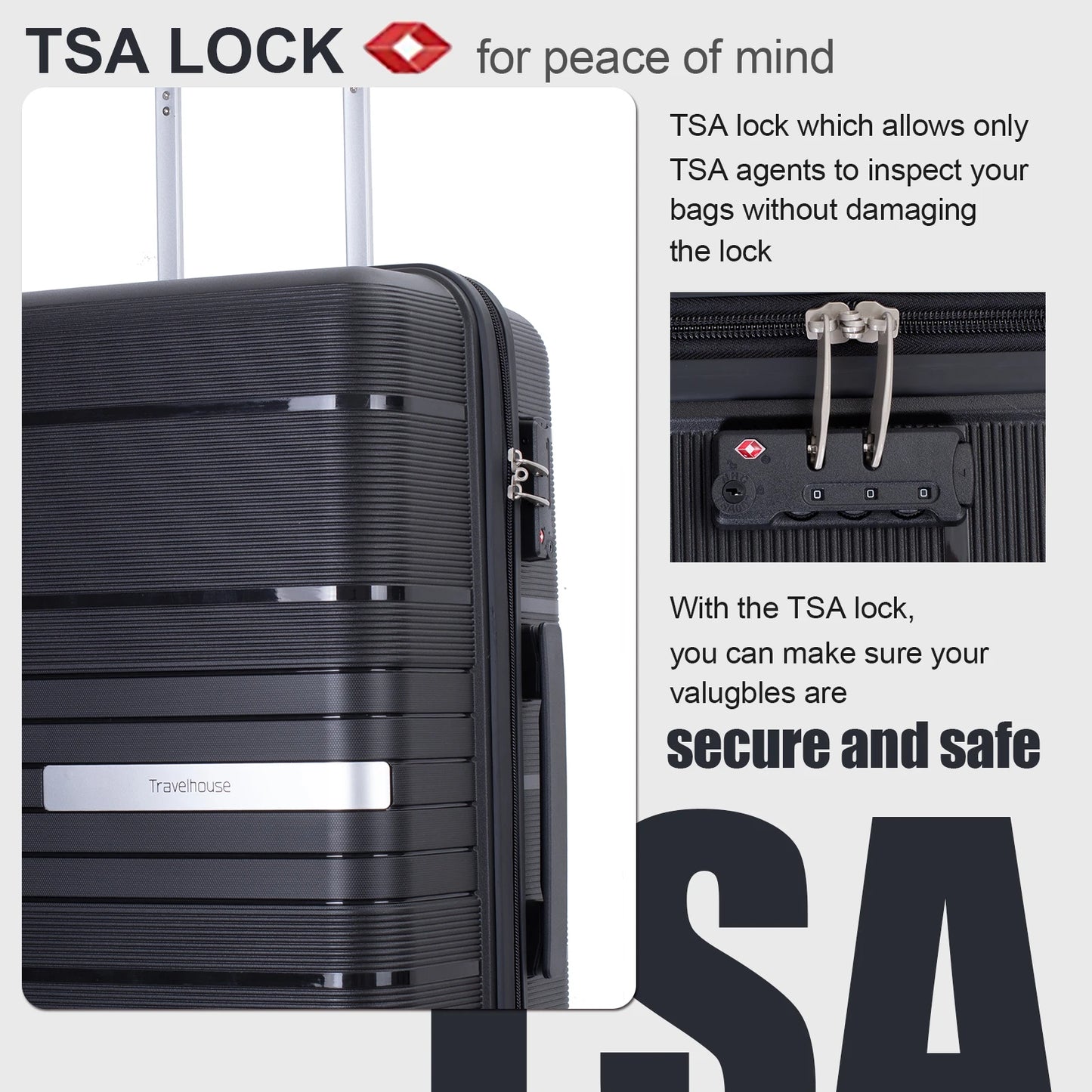 Travelhouse Hardshell Luggage Set Three Piece Spinner TSA Lock