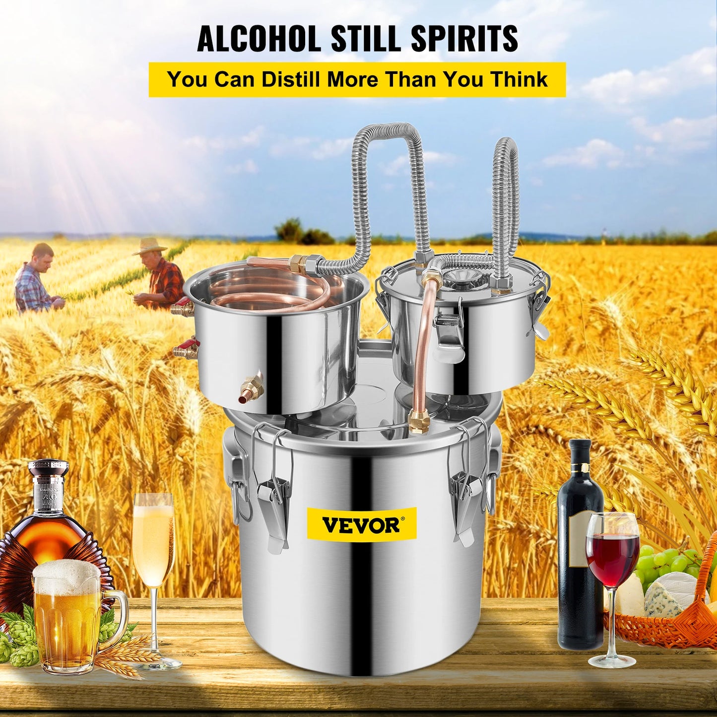 VEVOR Alcohol Distiller DIY Moonshine Apparatus Stainless Steel