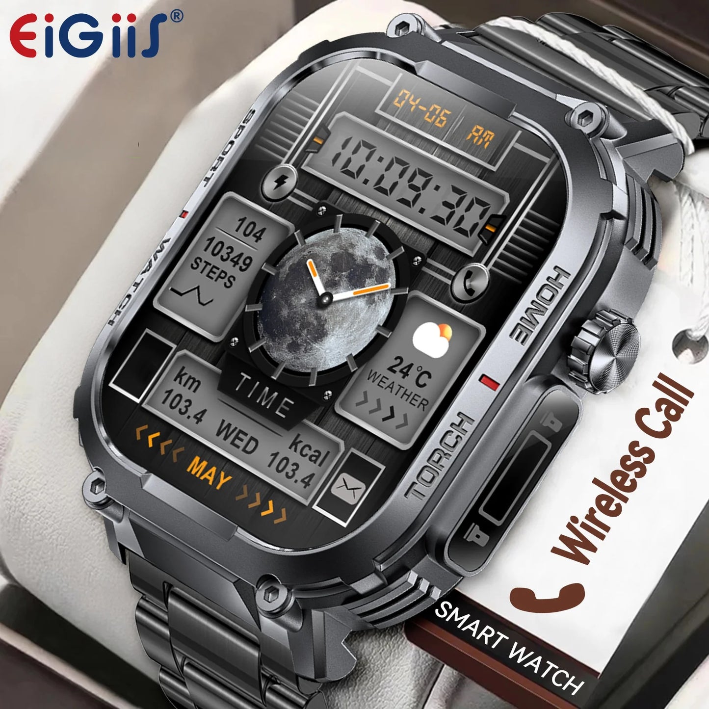 EIGIIS Mens Smartwatch 3ATM Waterproof Heart Rate Fitness Tracker