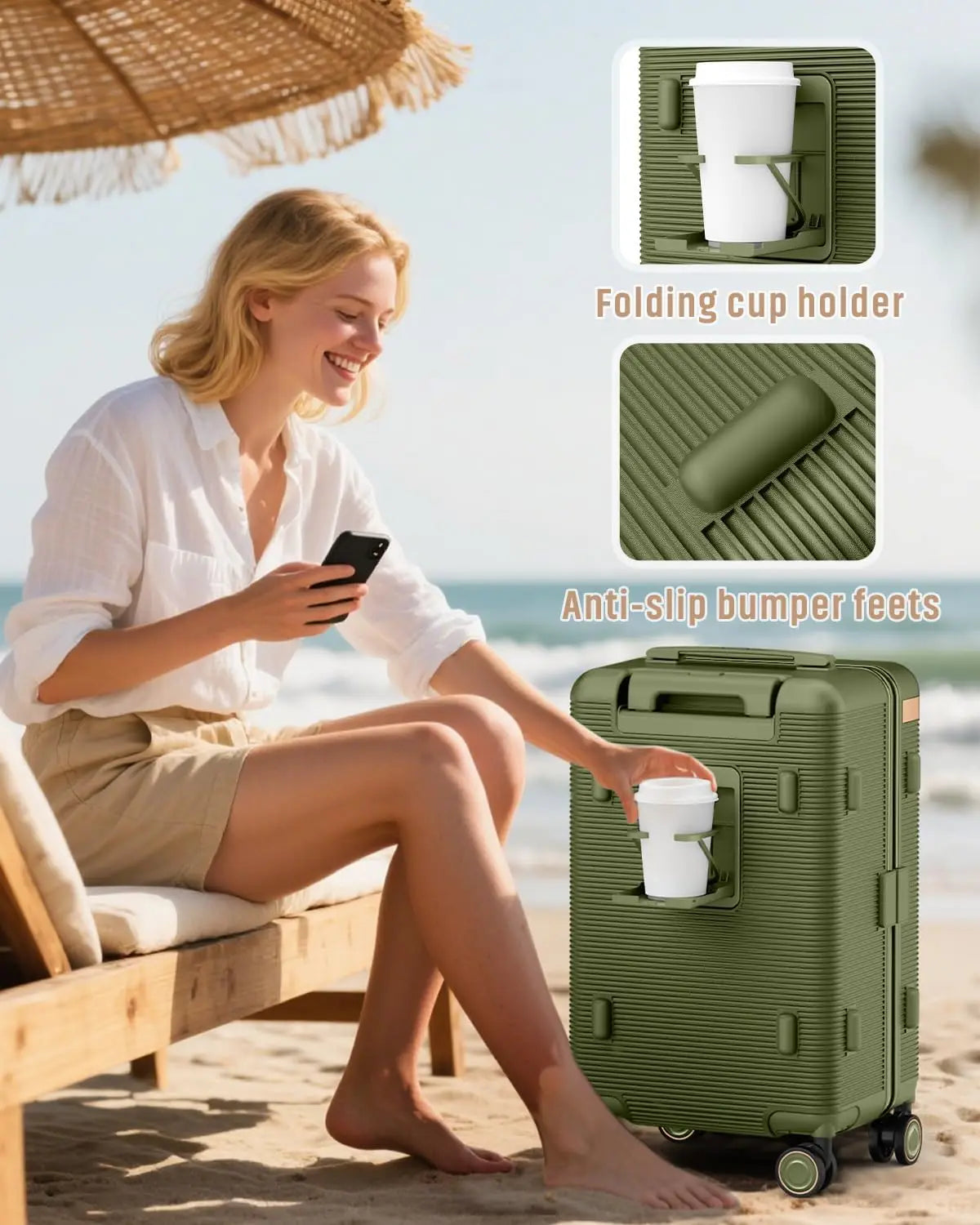 Joyway Lightweight Luggage With Cup Holder TSA Lock Spinner Wheels