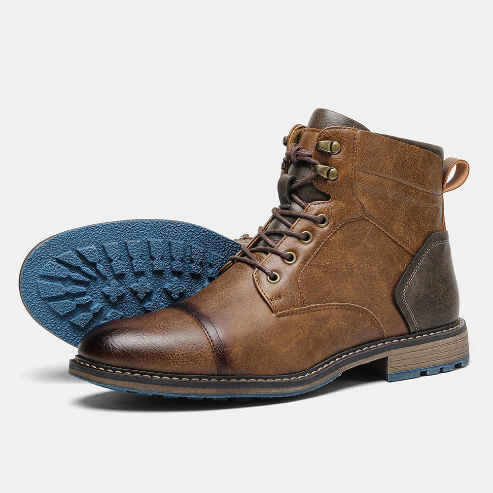 Hecrafted Men Retro Leather Ankle Boots With Zip Closure