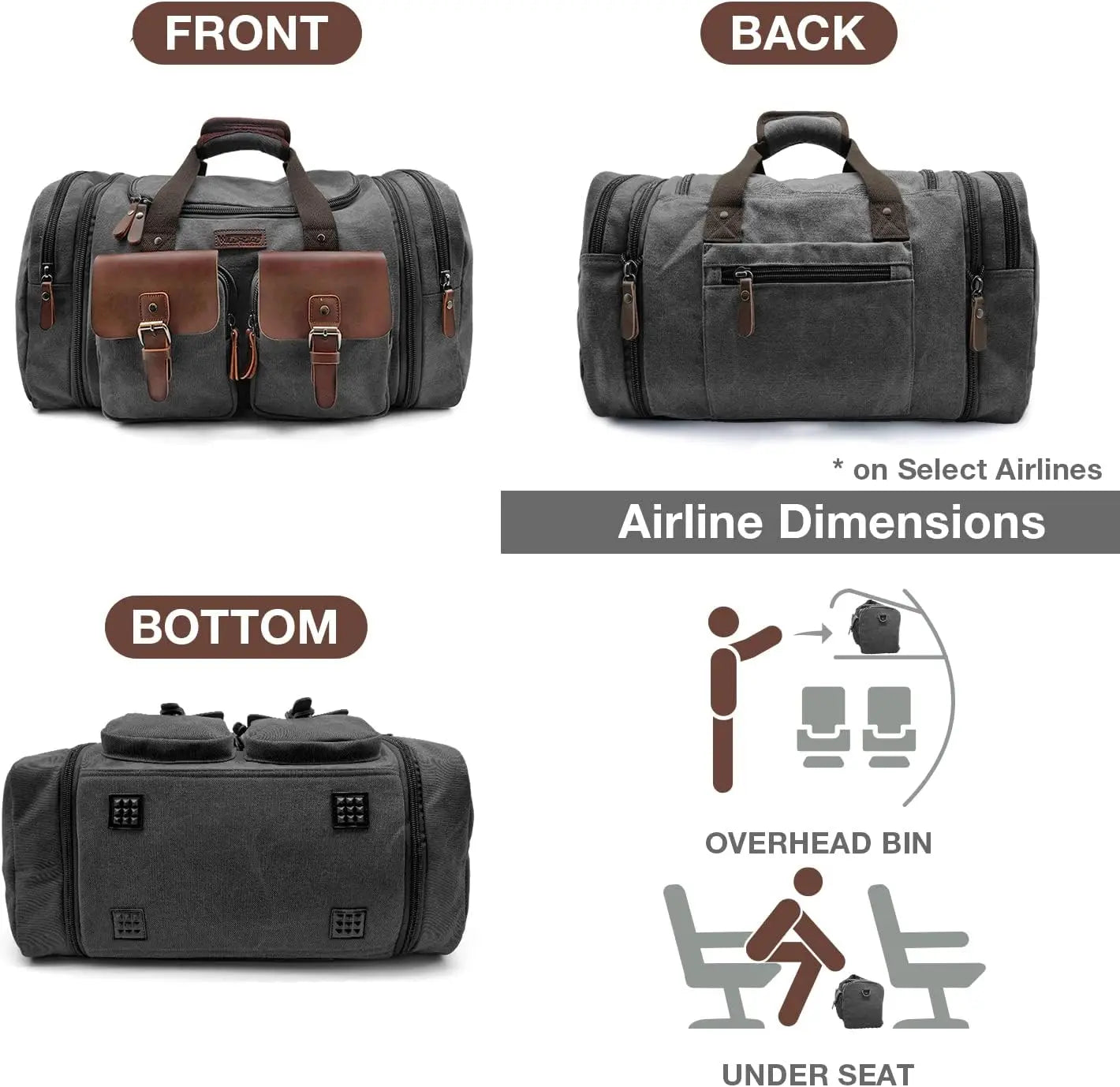 Expandable Canvas Leather Duffle Bag With Shoe Compartment