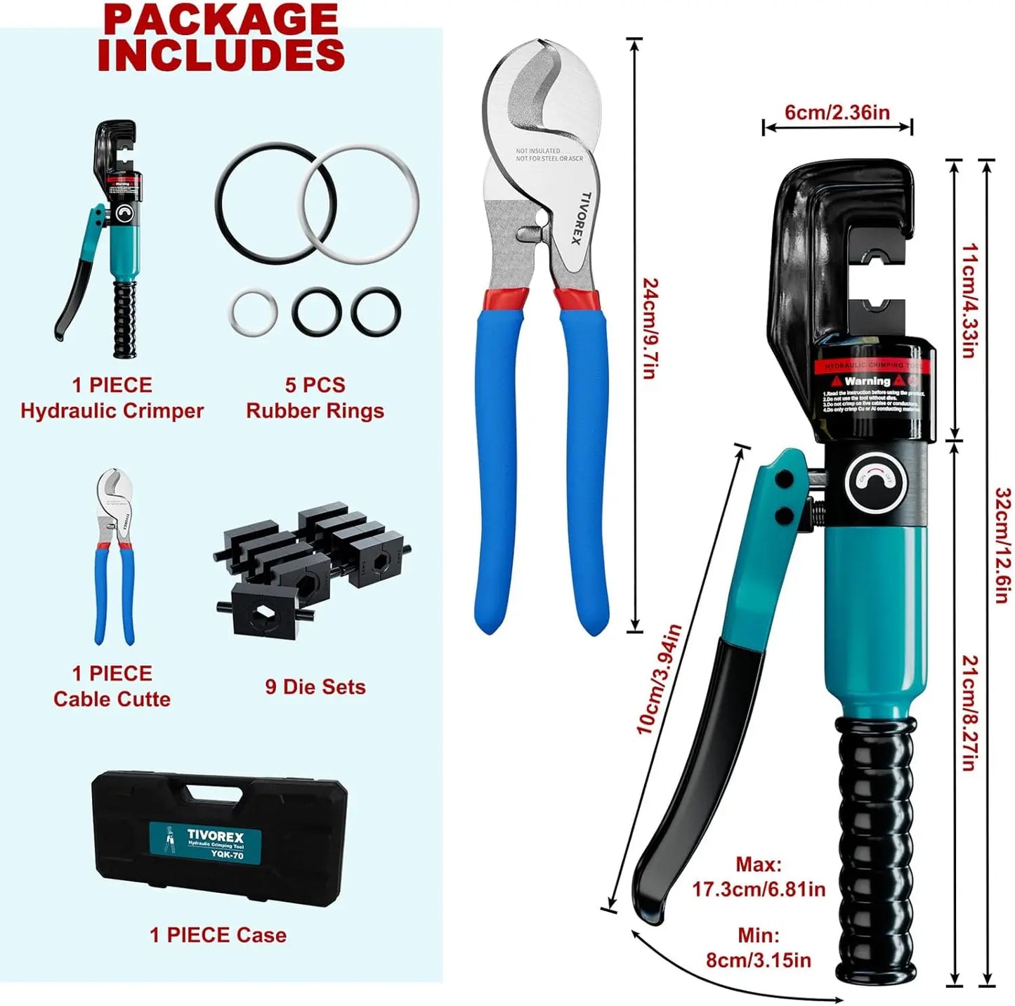 Hydraulic Crimping Tool and Cable Cutter 12 AWG to 2/0