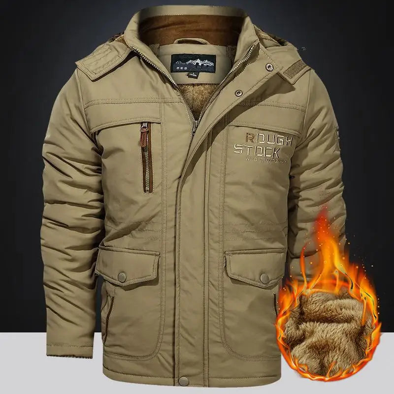 Men's Winter Parka Jacket With Fleece Lining Hooded Windbreaker Outerwear