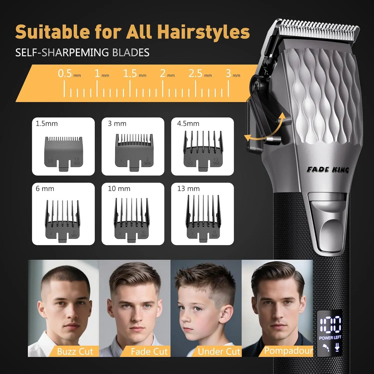 Professional Cordless Hair Clippers And Beard Trimmer Titanium Blade Kit