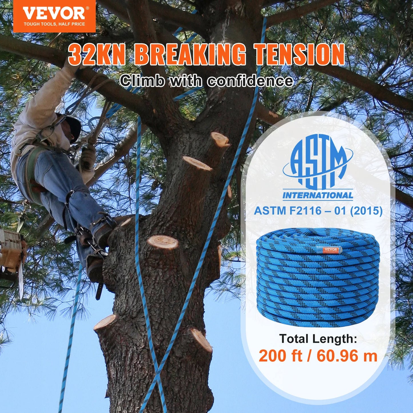 VEVOR Static Climbing Rope CE Certified for Outdoor Use