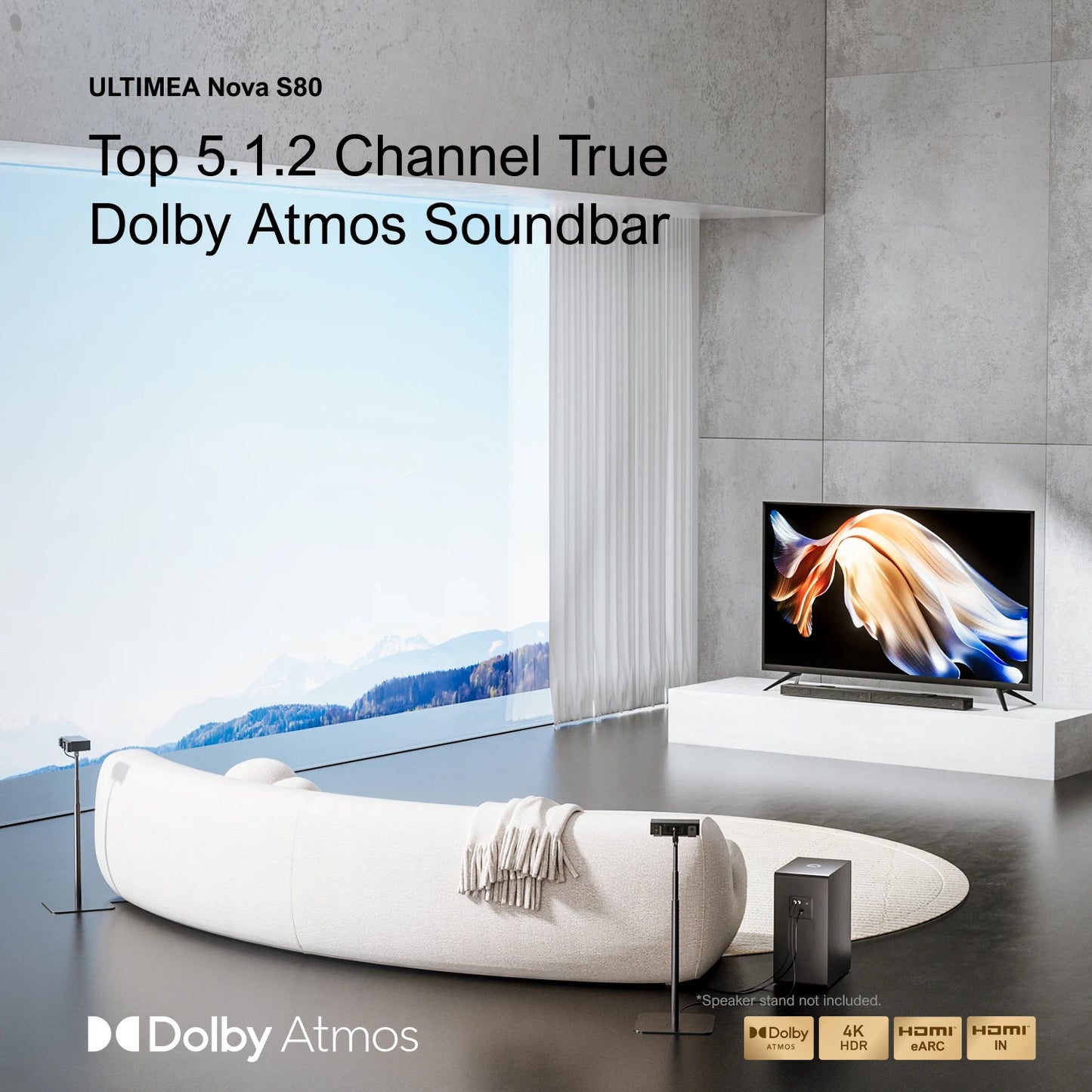ULTIMEA 5.1.2 Dolby Atmos Soundbar With 520W Subwoofer And 4K HDR Passthrough