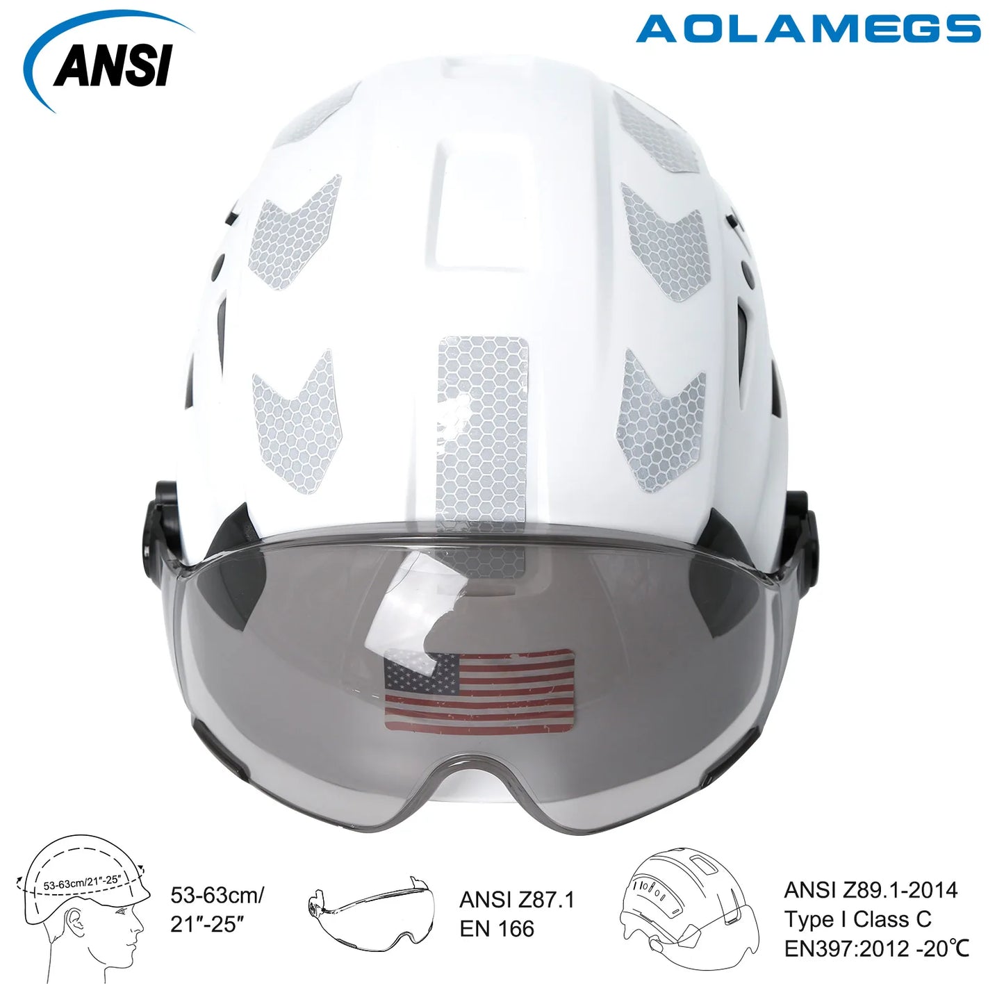 Aolamegs CE Safety Helmet ABS With Goggles And Reflective Stickers Hard Hat