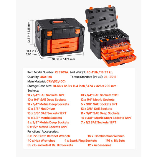 SucceBuy 450-Piece Mechanic Socket Set With SAE And Metric