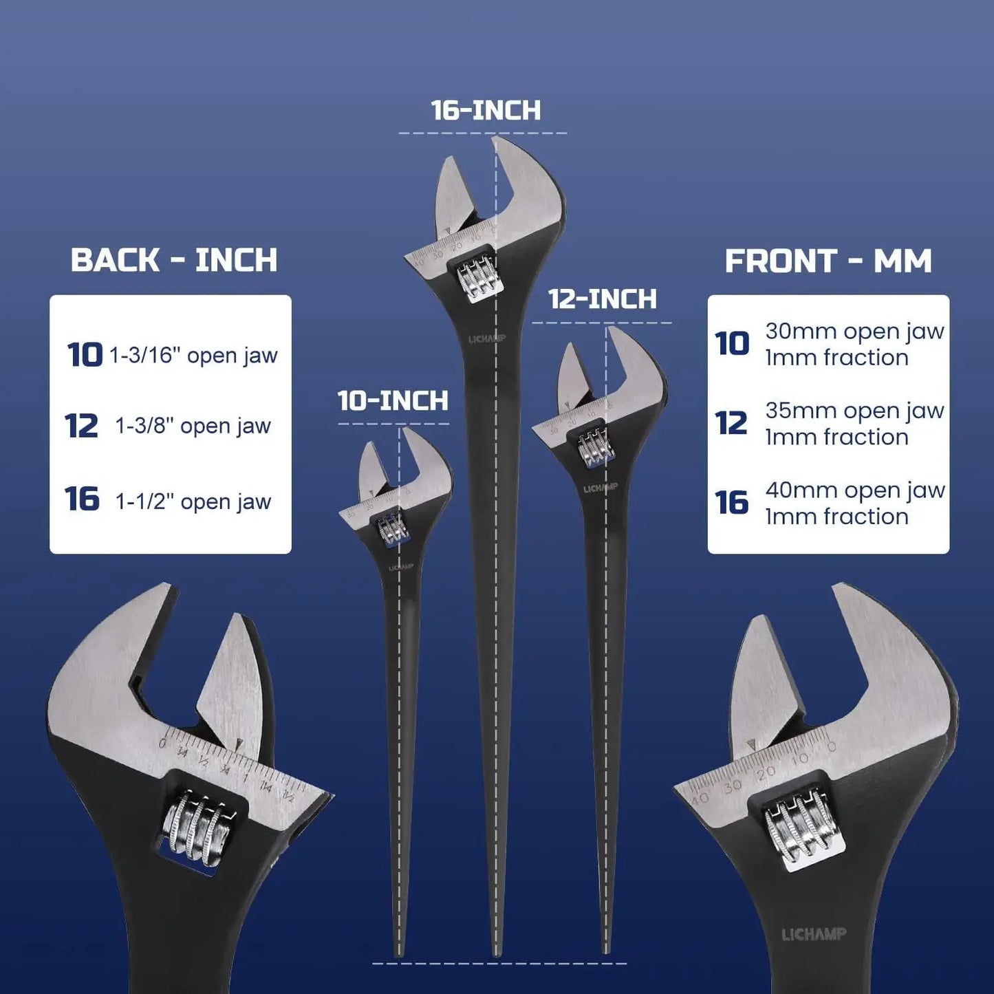 Lichamp 3 Pack Adjustable Spud Wrench Set For Construction