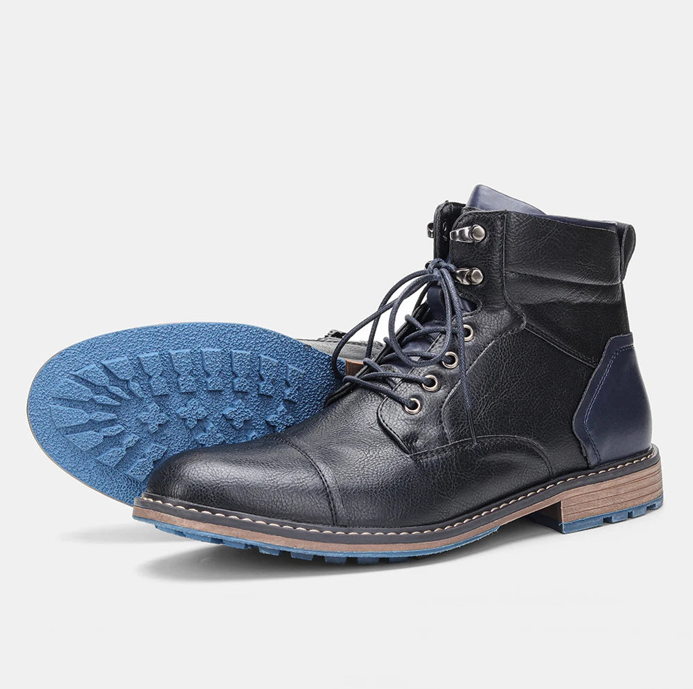 Hecrafted Men Retro Leather Ankle Boots With Zip Closure
