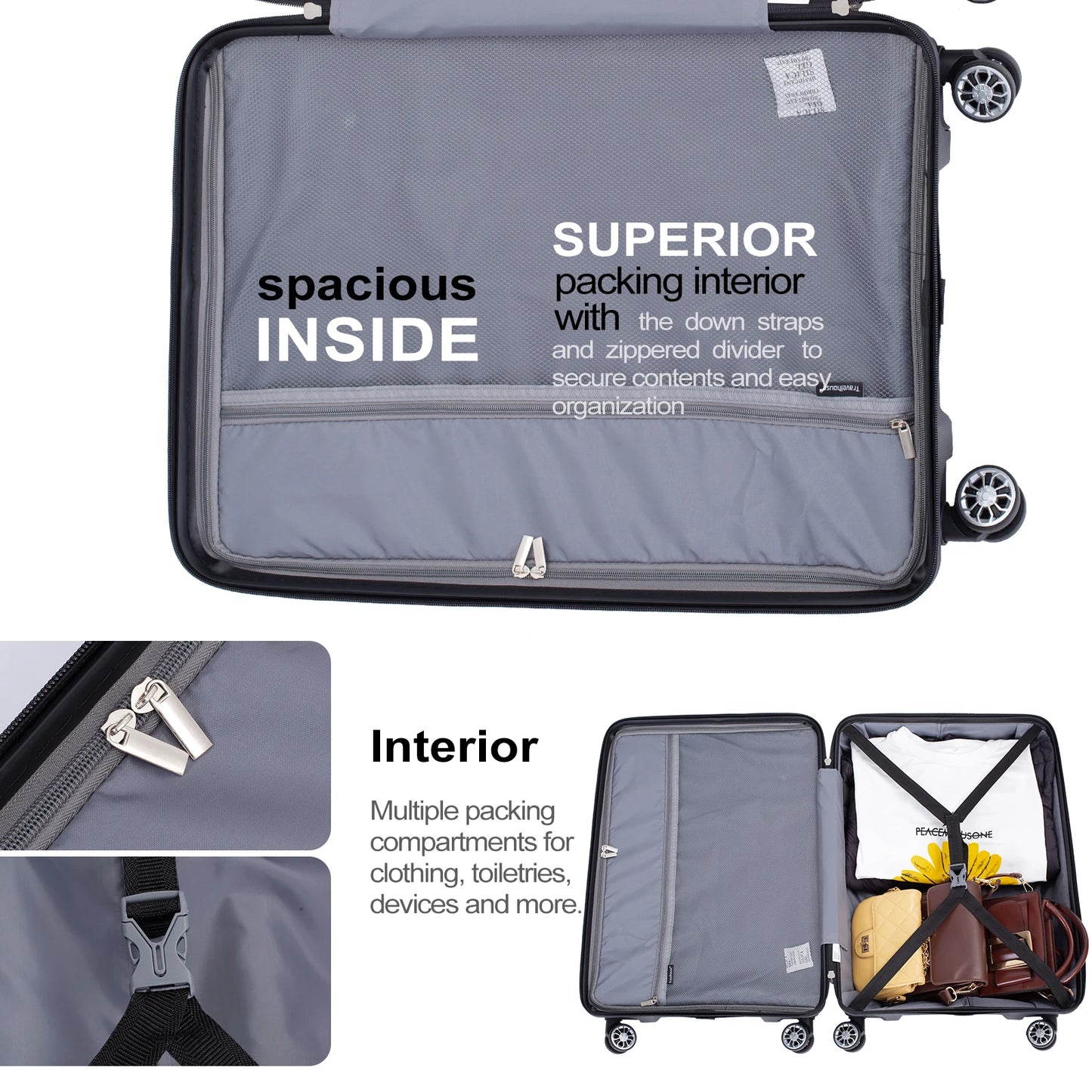 Travelhouse Hardshell Luggage Set Three Piece Spinner TSA Lock