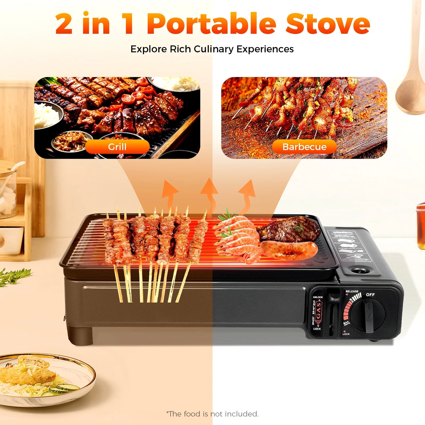 Portable Butane Gas Grill Stove Dual-Intake Camping
