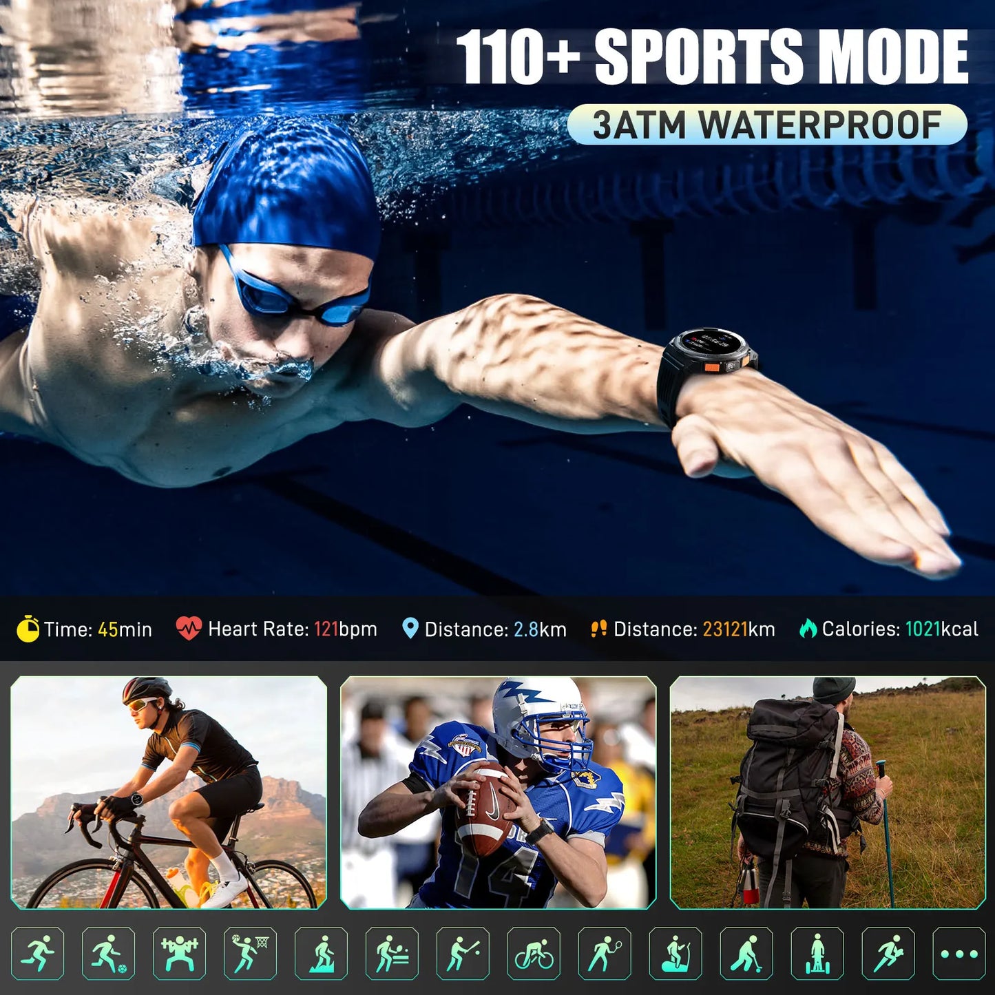 EIGIIS KE5 Smartwatch 3ATM Waterproof With Compass Altitude Barometer