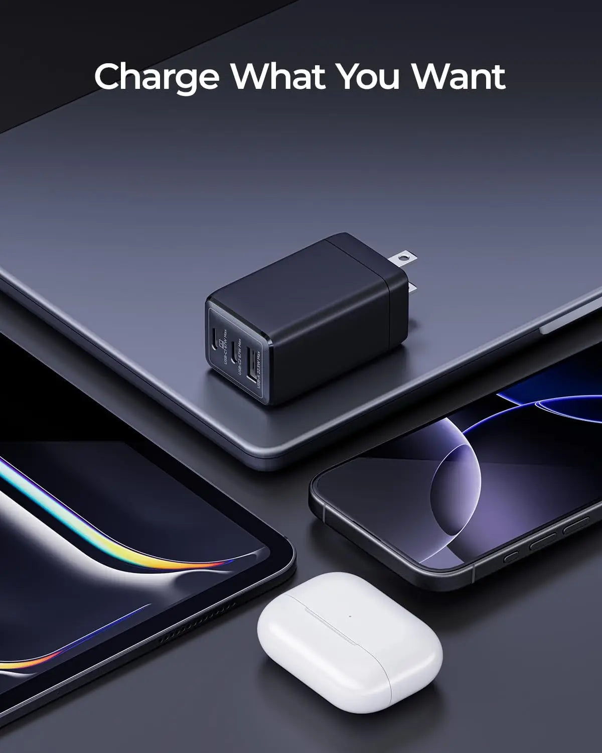 WEGEAR 67W USB-C Charger 3-Port GaN Fast Charge Portable Travel