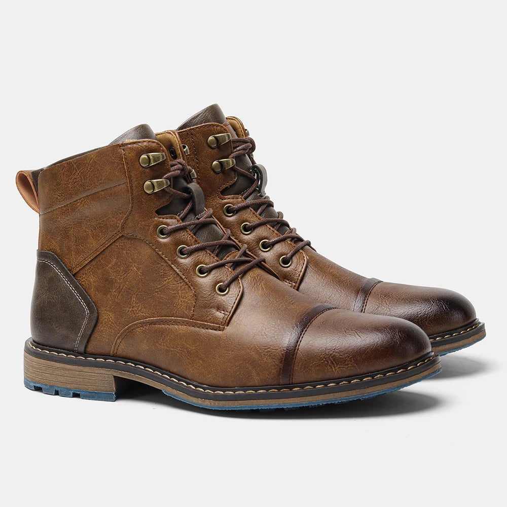Hecrafted Men Retro Leather Ankle Boots With Zip Closure