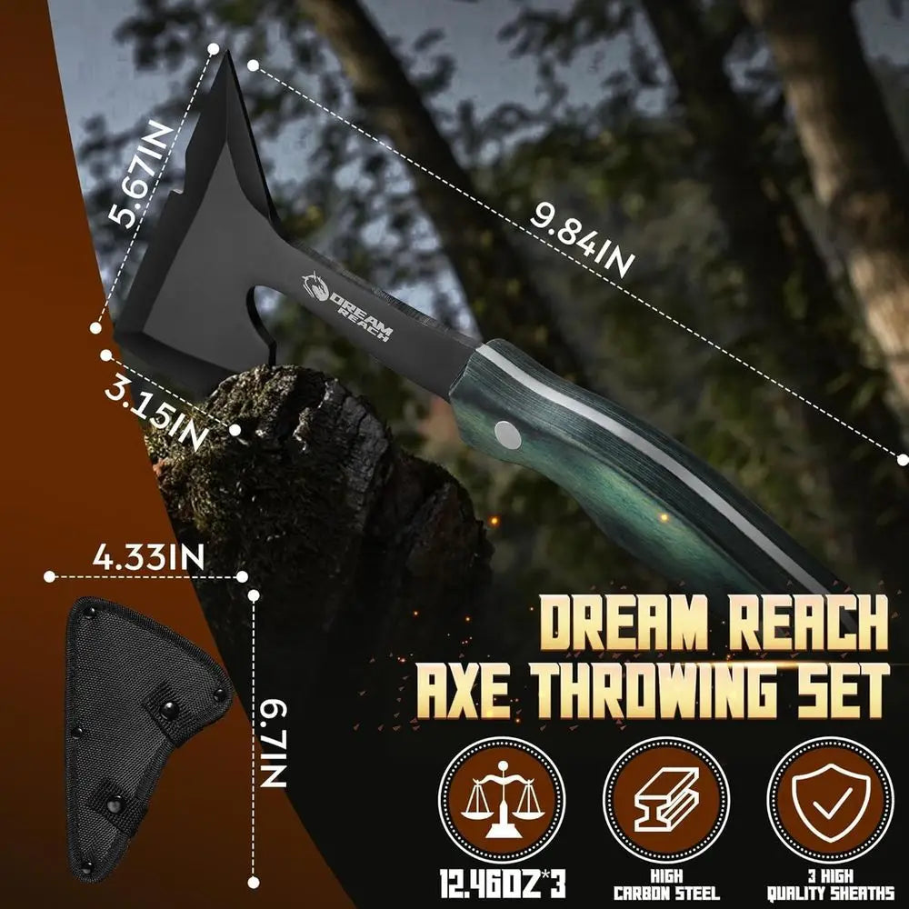 Three Piece High Carbon Steel Throwing Axe Set With Sheaths