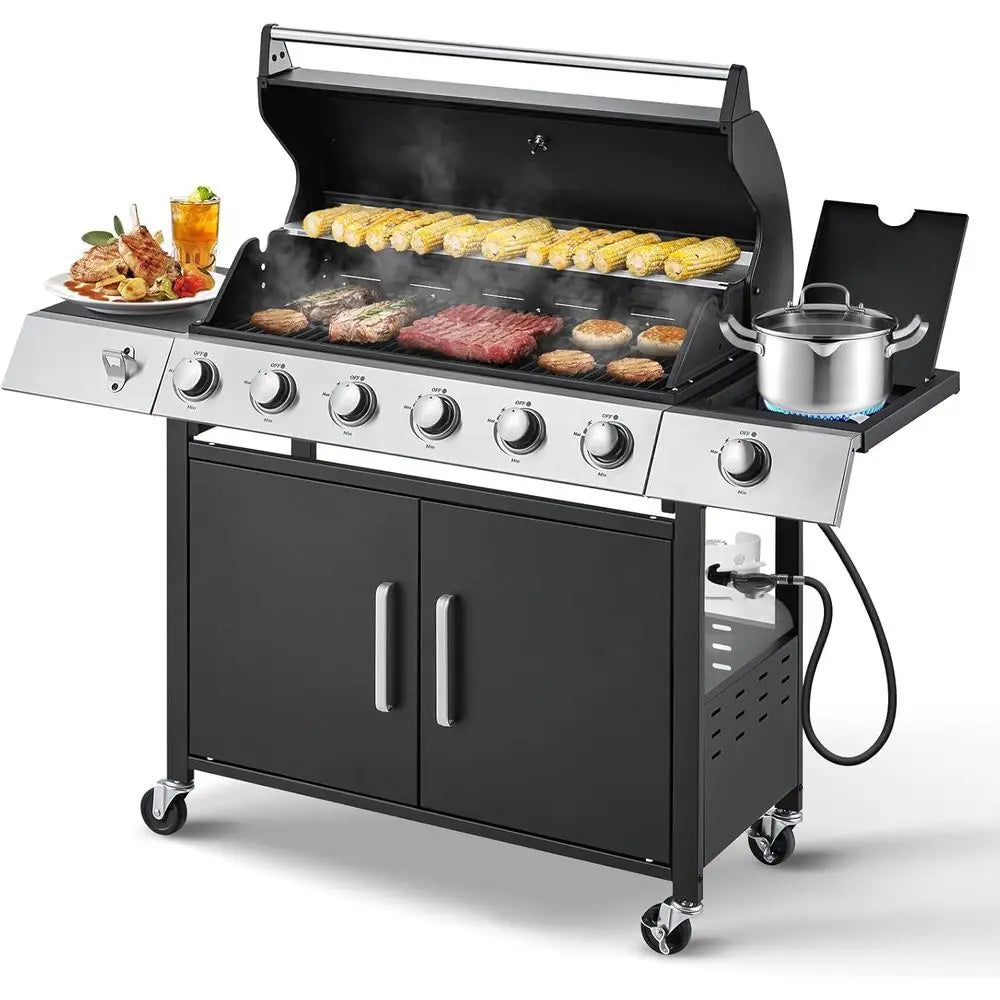 60,000 BTU 6-Burner Propane Gas Grill With Side Stove