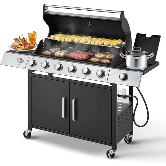 60,000 BTU 6-Burner Propane Gas Grill With Side Stove
