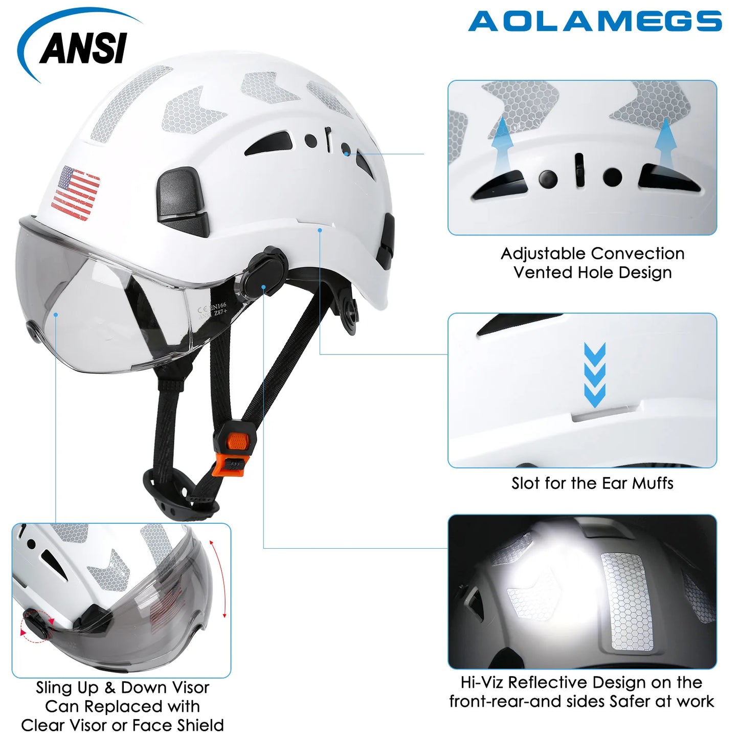 Aolamegs CE Safety Helmet ABS With Goggles And Reflective Stickers Hard Hat