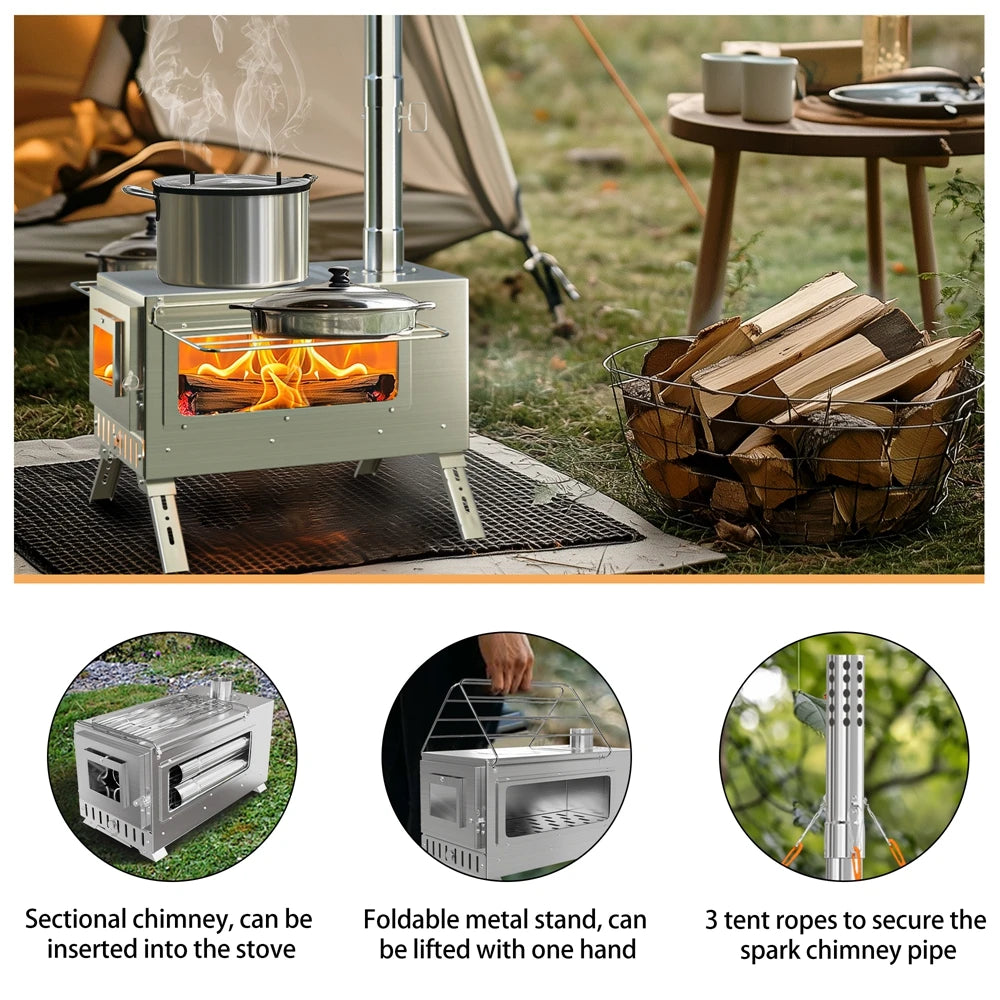 Portable Wood Burning Camping Stove Stainless Steel Tent Stove
