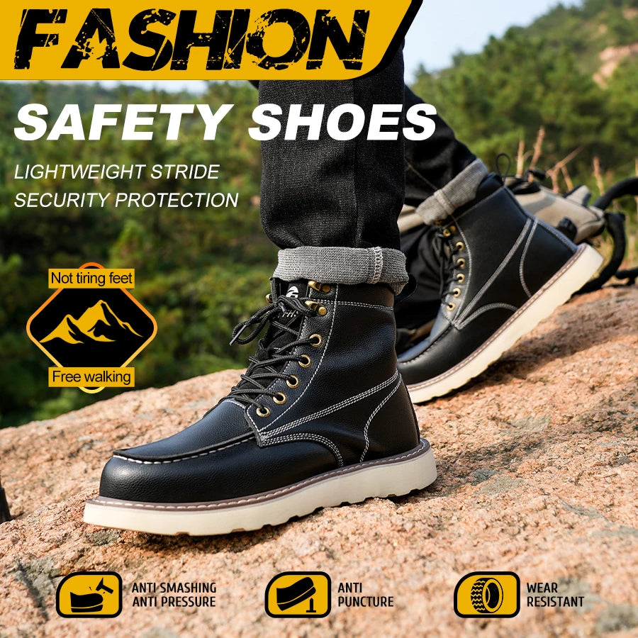 None Leather Two Layer Cowhide Men Anti Smash Safety Shoes