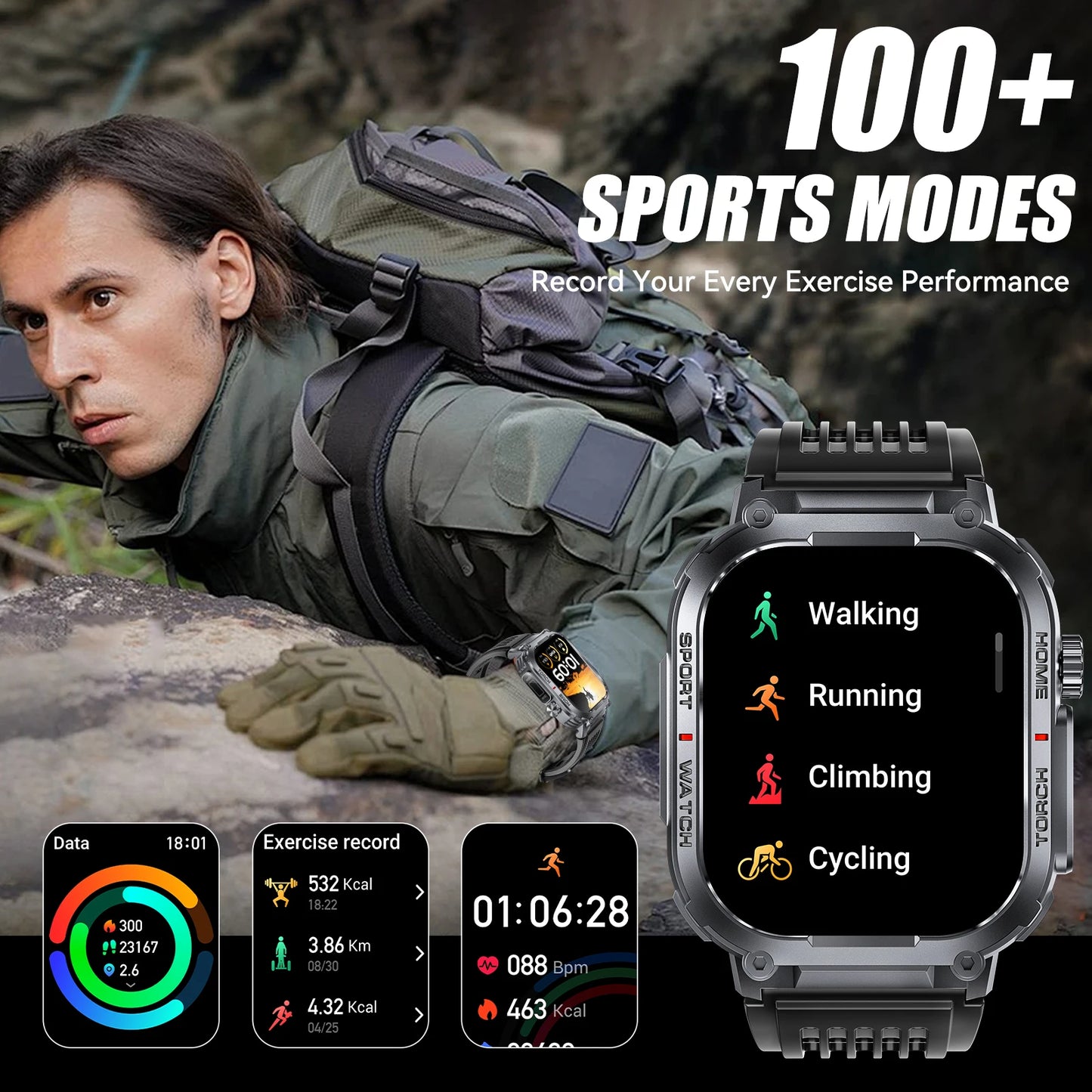 EIGIIS Mens Smartwatch 3ATM Waterproof Heart Rate Fitness Tracker