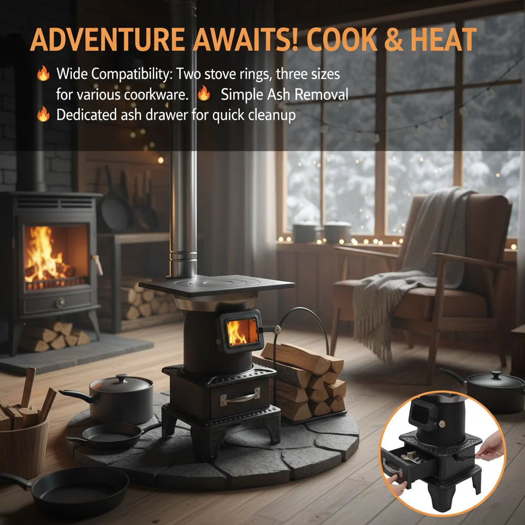Camping Wood Stove Outdoor Cast Iron Coal Heater Kit