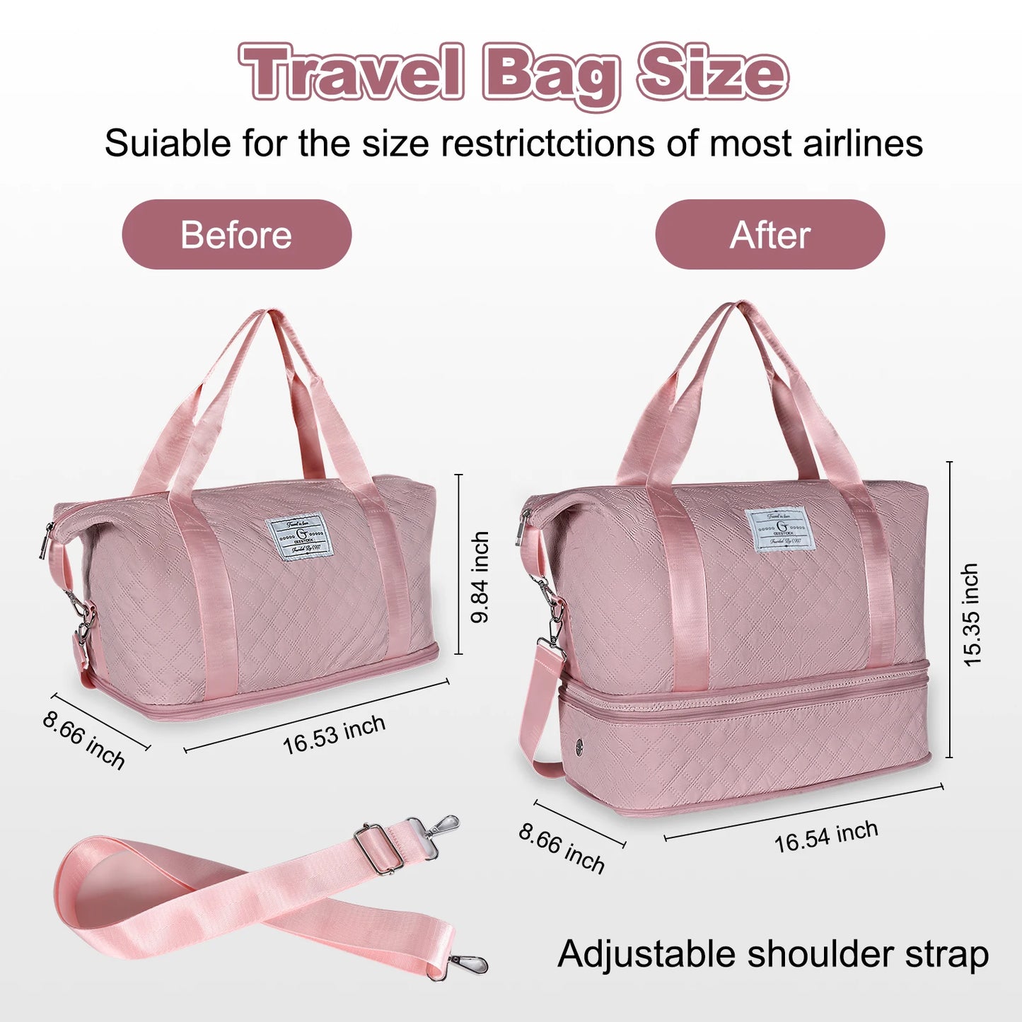 Travel Bag Durable Quilted Design Large Capacity Nylon Spinner Wheels