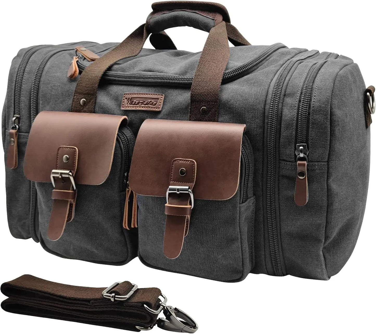 Expandable Canvas Leather Duffle Bag With Shoe Compartment