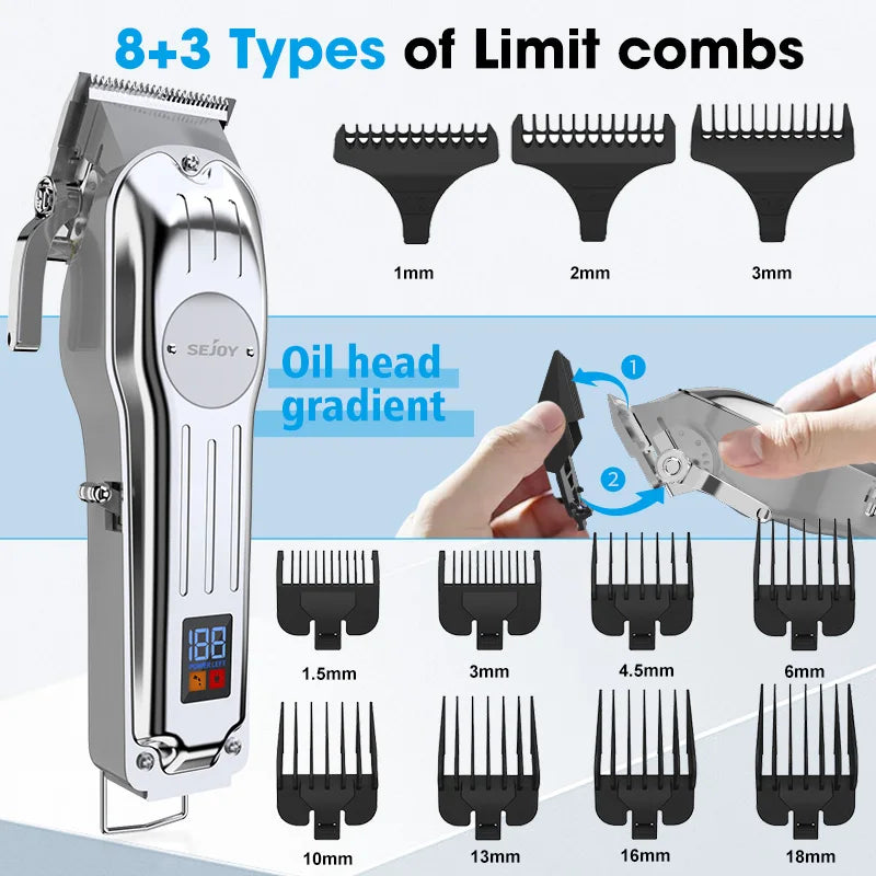 Sejoy Professional Hair Clipper Kit Cordless Trimmer Set for Men