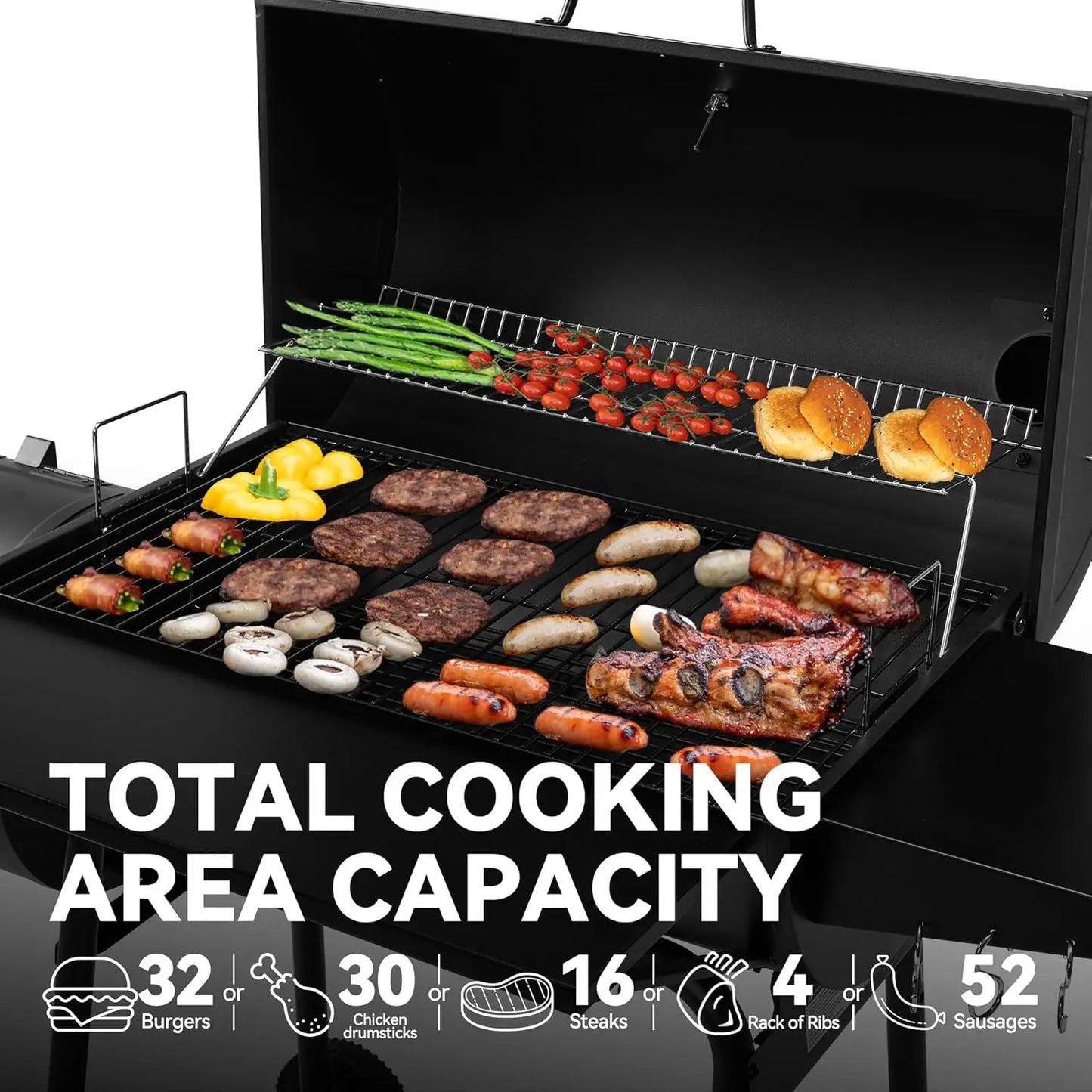 Charcoal Grill With Offset Smoker And Cover For Outdoor BBQ