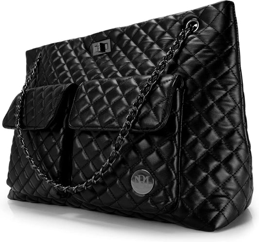 Quilted Vegan Leather Tote Weekender Travel Bag For Women