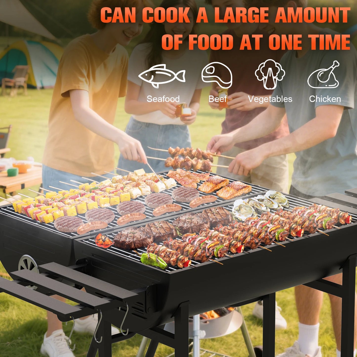 Portable Barrel Charcoal Grill For Camping And Backyard Outdoor Cooking